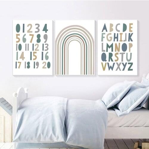 ABC Alphabet Canvas Art Print Numbers Poster Rainbow Custom Name Wall Art Painting Posters Nursery Wall Pictures Baby Room Decor