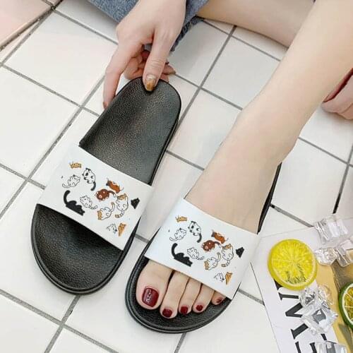 Slippers For Women 2021 Cute Cat Cartoon Slipper For Woman Beach Women Sandals Non-slip Flip Flops Home Slides Women Shoes