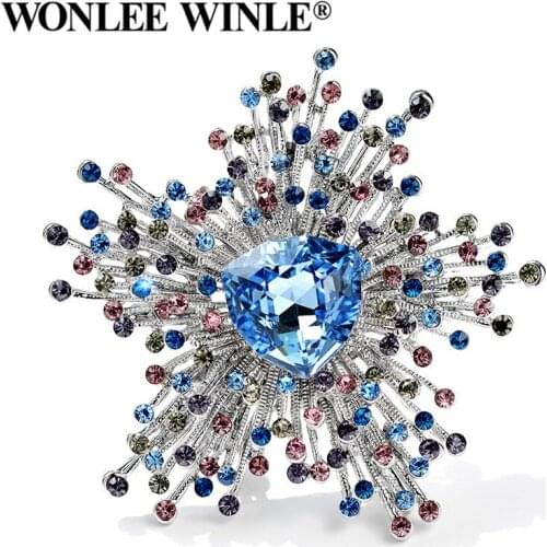 Wonlee Winle TOP Quality Full Rhinestone Austria Crystal Full Star Flower Brooches for Women Fashion Jewelry