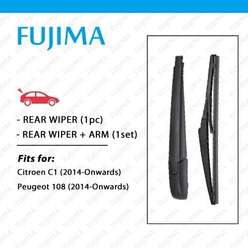 FUJIMA Rear Wiper Blade and Arm for Citroen C1 / Peugeot 108 (2014-Onwards) Back Window Windscreen Rear Wiper Arm for C1 MK2