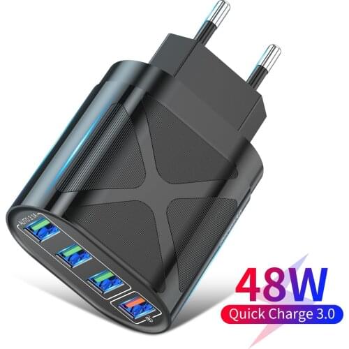 Lovebay EU/US/UK Plug 4 USB Charger 3.1A Quik Charge 3.0 Mobile Phone Charger For iPhone 11 Samsung Xiaomi 48W Fast Chargers
