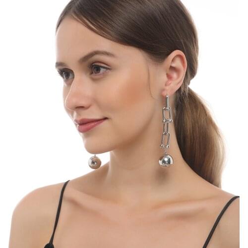 Hiphop Metal Ball Earrings for Women Punk Jewelry 2021 Fashion Vintage Chain Tassel Earring Female Brincos Gothic Pendant Bijoux