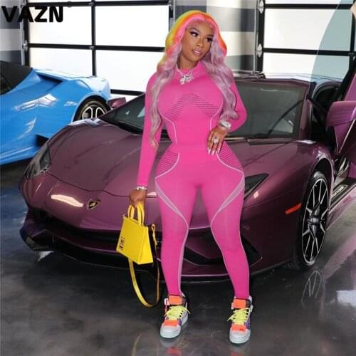 VAZN Special Gym Fitness Suit 2020 Striped Tracksuit Full Sleeve Full Pant O-Neck 2 Piece Set Casual Female Street Sets