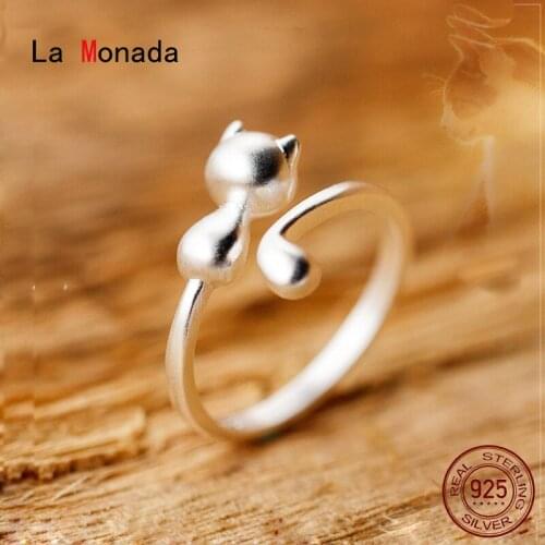 La Monada Glossy Frosted Cat Silver Ring 925 Korean Adjustable Rings For Women Silver 925 Sterling Jewelry Rings For Girls