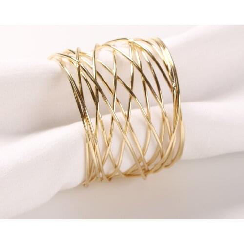 12pcs Napkin Buckle Holder for Party Dinner Gold Napkin Holder Wedding Decoration Metallic Wire Mesh Napkin Rings Table Decor