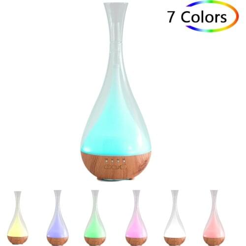 120ML USB Air Humidifier Electric Aroma Diffuser Mist Maker Wood Grain Oil Aromatherapy 7 LED Light For Car Home Office