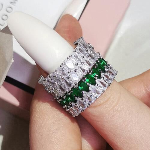 2pcs Per Set Luxury Pack Green 925 Sterling Silver Wedding Band Eternity Ring for Women Gift Finger Lots Jewelry R5854