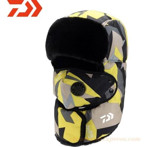 Daiwa 2021 New Winter Hats For Women Fashion Warm Cap Winter Windbreak Men Fishing Waterproof Camo Outdoor Skiing Hood Hat