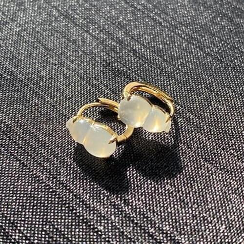 Designer original new inlaid natural ice chalcedony gourd earrings gold-plated light luxury elegant ladies silver jewelry