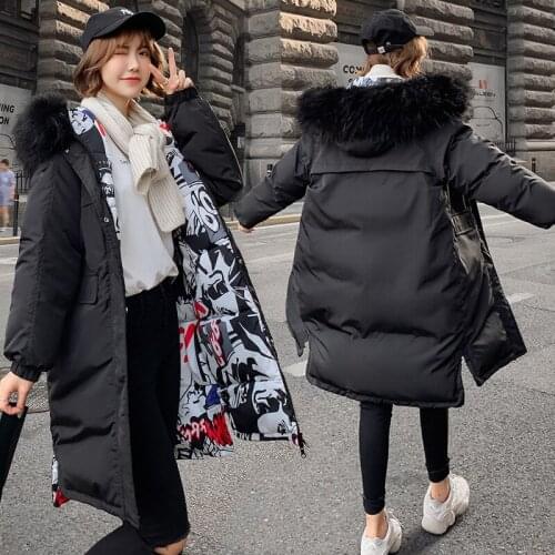 Both Side Can Be Wore Women Parkas Coat Fashion Female Down Jacket With a Hood Large Faux Fur Collar Coat