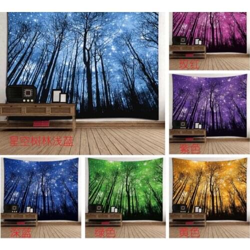 Cosmic Galaxy Starry Sky Tapestry Forest Sun Rays Woods Foliage Print Wall Hanging Home Decor Beach Picnic Yoga Mat Large size