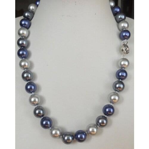 Hot selling free shipping********AAA+ 10MM Blue Gray Multicolor South Sea shell pearl necklace18"