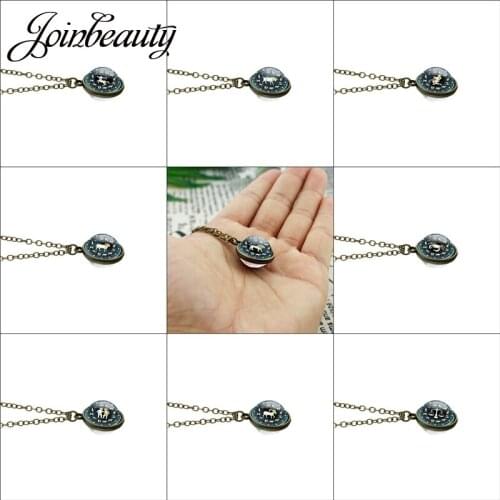 JOINBEAUTY Scorpio Sagittarius Constellation Picture Double Sided Round Pendant Necklace Glass Cabochon Pattern Handmade Jewelry