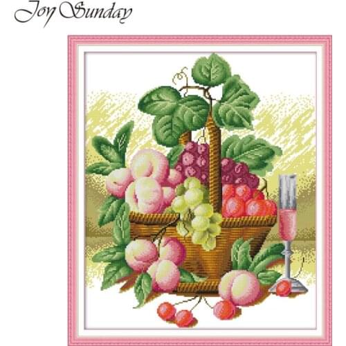 Joy Sunday Rich Fruit Basket Cross Stitch Pattern 11CT 14CT Counted Ptinted on Canvas DIY Handwork DMC Embroidery Needlework Set