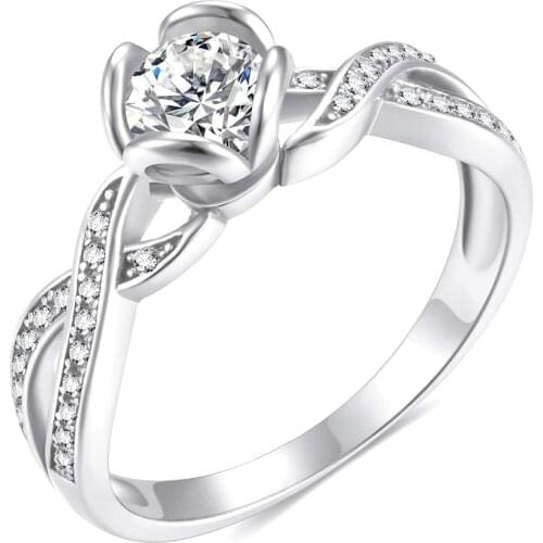 TIGRADE 925 Sterling Silver 1 Carat CZ Round Engagement Ring Rose Gold Flower Twist Wedding Band Size 5-10