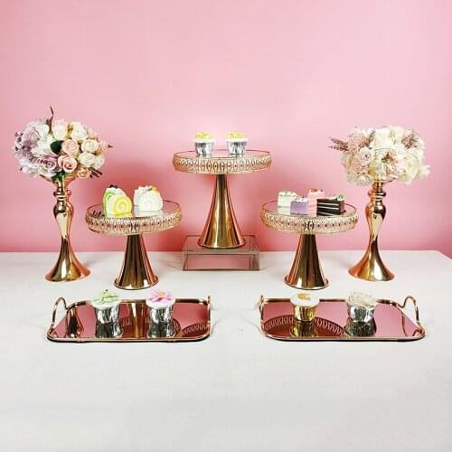 Round gold cake stand plate for wedding exhibion Fruit Tray dessert table cupcake rack set