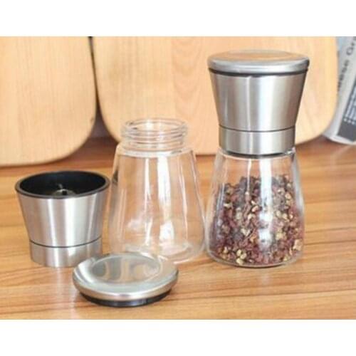 Stainless Steel Salt And Pepper Mill Glass Body Spice Salt and Pepper Grinder Kitchen Accessories Cooking Tool