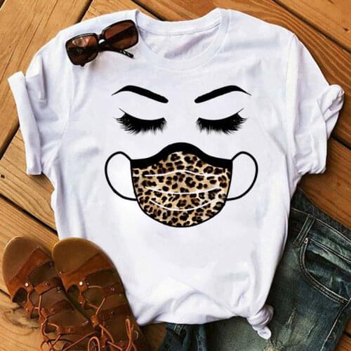 Fashion Women T Shirt Leopard Eyelash Face Mask Printed Tee Shirt Female Short Sleeve Tops Harajuku T-shirts 90s Girls T-shirts