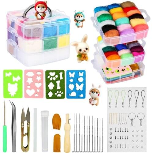 36 Color DIY Wool Felt Kit Handle Wool Felting Tools Handmade Felt Needle Set Wool needle felt material package Animal Doll Toy