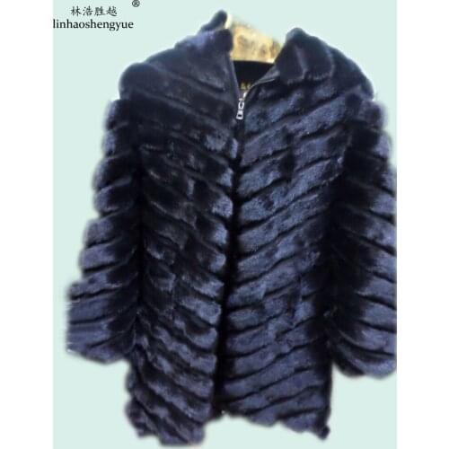 Linhaoshengyue Mink Plus Leather with Long Sleeves and Long Hat Fur Coat Jacket