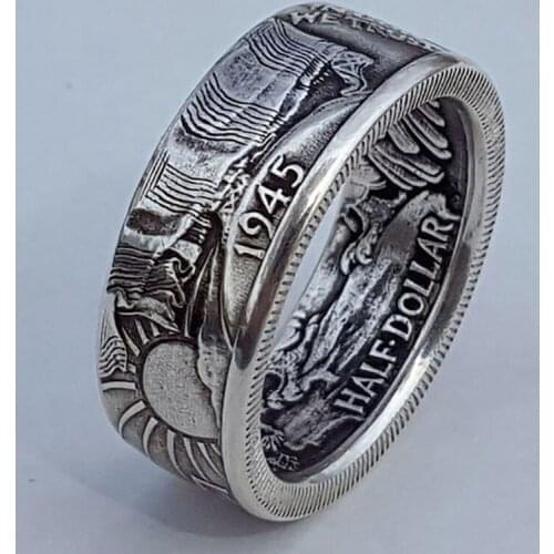 New Antique Coin Shape Morgan Ring United States Of America Half Dollar 1945 Ring Vintage Style Rings Men