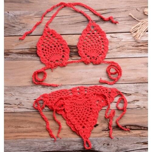 New Sexy Bikinis Women Halter Push Up Bikini Swimsuit Solid Swimwear Crochet Bathing Suit Summer Beachwear Swimming Suit