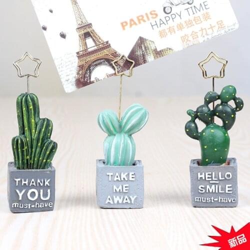 New Mini Cactus Garden Table Decorations Postcard Clip Resin Crafts Bonsai Figurine Garden Party Living Room Hotel Decor 4 Style
