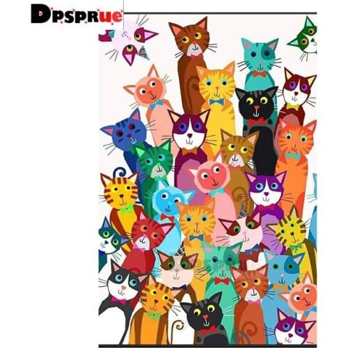 Dpsprue Full Square/Round Diamond Painting Cross Stitch Diamond 3D Embroidery Animal Cat DIY 5D Moasic Home Decor Gift DP12