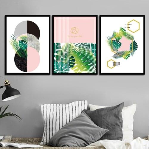 Pink Green Plant Canvas Paintings On the Wall Beding Living Room Salon Art Poster and Prints Picture Home Decor Wall Decoration