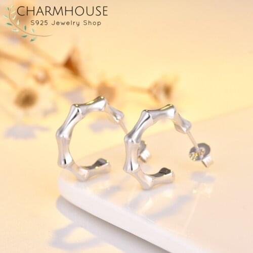 S925 Silver Earrings For Women Small Round Circle Bamboo Hoop Earing Brincos Femme Retro Classic Jewelry Accesories Wholesale