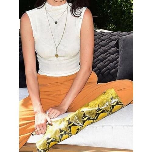 Snake Skin Boots Women High Heels Chunky Knee High Boots Slip On Pointed Toe Shoes Fashion Winter Boots Slouch Slip On