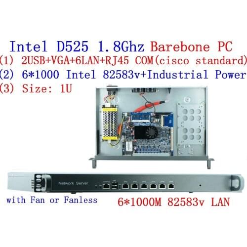 ATOM D525,6LAN 1U Firewall System/Router, 6x82583V LAN Router, Firewall Motherboard
