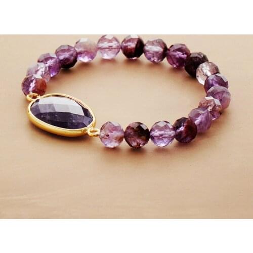 Premium Women Stretchy Bracelets 8MM The Purple Phantom Amethysts Charm Elastic Beads Bracelet Natural Stone Jewelry A