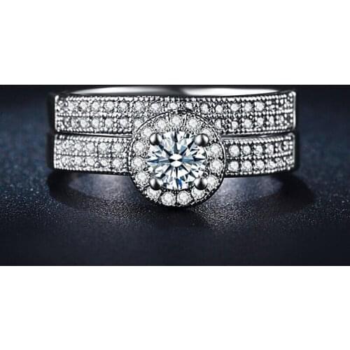 Fashion Austrian Crystal Ring Set 925 Sterling Silverl Finger Ring Set For Women Female Wedding Engagement Jewelry