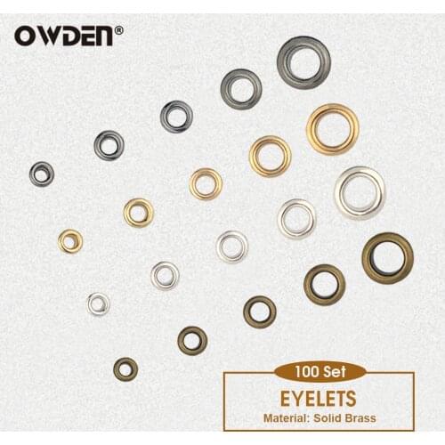 OWDEN 100 Set Brass Eyelet with Washer Leather Craft Repair Grommet Round Eye Rings For Shoes Bag Clothing Leather Belt