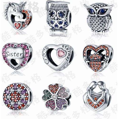 2021 925 Sterling Silver For Pandora Bracelets With Star Flower Pattern Accessories Heart-Shaped Zirconia Pendant, Bracelet Plug