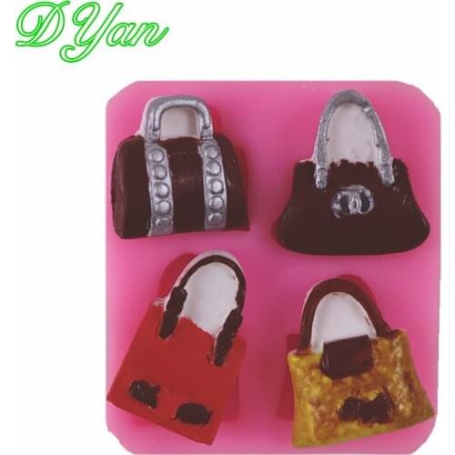 4 Hole Popular Ladies Handbag Shaped Silicone Mold Travel Bag Chocolate Mold Cake Fondant Cake Mold Decorative Cake Tools A1840