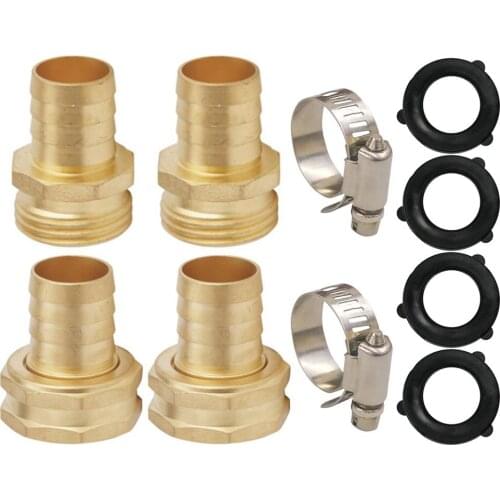 4PCS 3/4 inch Hose Repair Connector with Clamps Male and Female Garden Hose Fittings Brass Garden Hose Mender End Repair Male