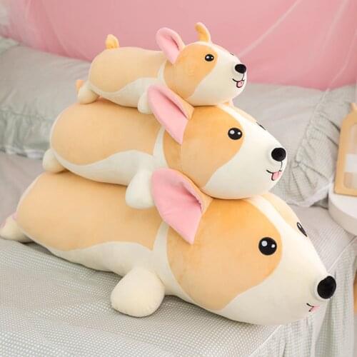 40-80cm Lying Corgi Dog Plush Toys Stuffed Cute Dog Puppy Animal Doll Soft Long Sleep Pillow Cushion Kids Girls Gift