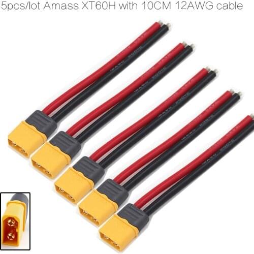 5pcs/lot Amass XT60H Male plug Connector/Adapter with 10CM 12awg Silicone Wire for FPV RC Lipo Battery accessory parts