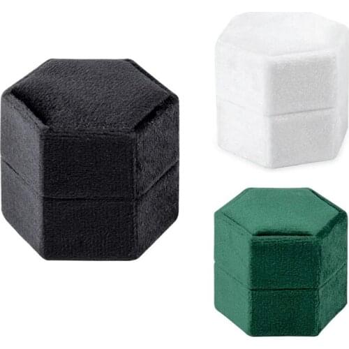 Hexagonal Velvet Ring Box Gorgeous Vintage Double Ring Display Stand for Engagement, Wedding, Ceremony