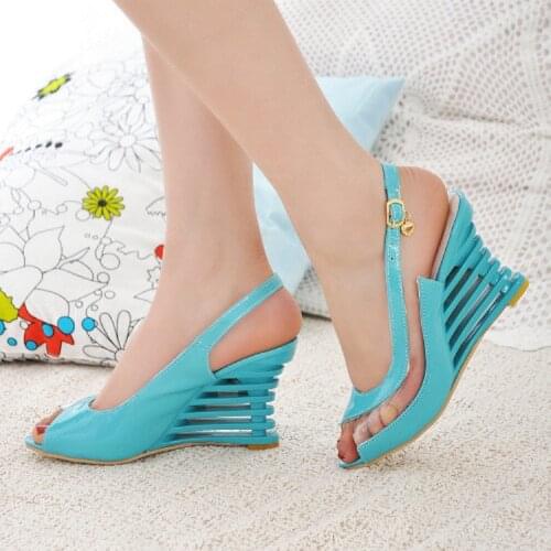 Wedge Heel Sandals Buckle Style Open Toe Shoes transparent Women Summer Shoes Patent PU Sexy Summer Brand Shoes Woman