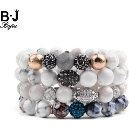 Boho Natural Gem Stone Womens Charm Bracelets White Howlite Real Dragon Agates Crystal Ball Glass String Beads Bracelet BC314