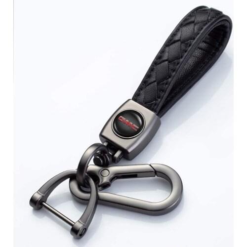 Genuine Leather Car Logo Keychain Suit for Yukon Jimmy Acadia Key Chain Keyring Family Present for Man and Woman(Black)