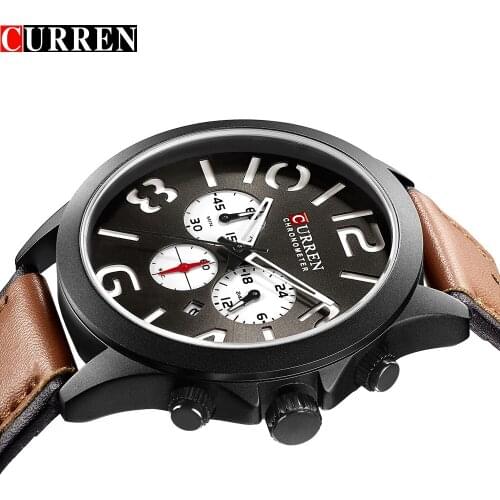Genuine CURREN quartz male watches Genuine Leather watches racing men Students game Run Chronograph Watch male glow hands