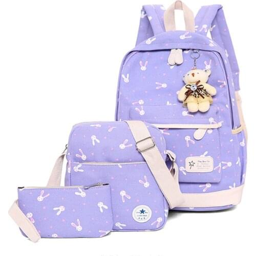 Women Canvas 3Pcs/set School Backpacks College Schoolbag for Teenager Girls Printing Backpack Rucksack Moclila Shoulder Bag
