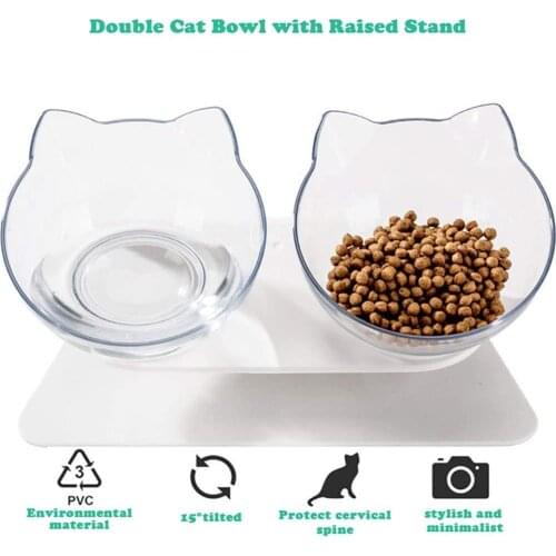Double Dog Cat Bowls with Raised Stand Pet Food Water Feeder Bowl 15° Tilted Pet Bowl Stress-Free Suit for Cats Small Dogs