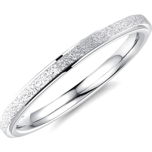 FATE LOVE Brand Fashion Jewelry 2mm Frosted Stainless Steel Women Rings for girls Silver rose Gold Color US size 4 5 6 7 8