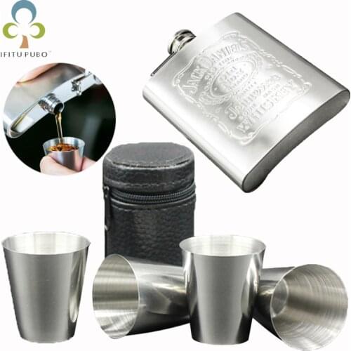 Stainless Steel Hip Flask 7oz Portable Liquor Set Outdoor Easy To Carry Small Glasses Send Leather Cup Set Wine Glass Set LXX
