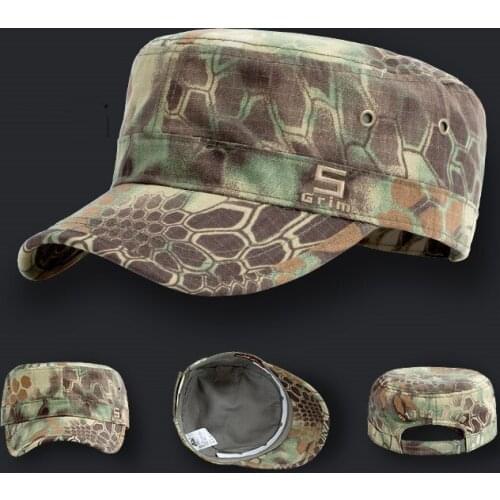 Pure Cotton Ripstop Jungle Camouflage Flat Cap Army Cadet Field Hat Snapback Breathable Military Style Tactical Hunting Hat